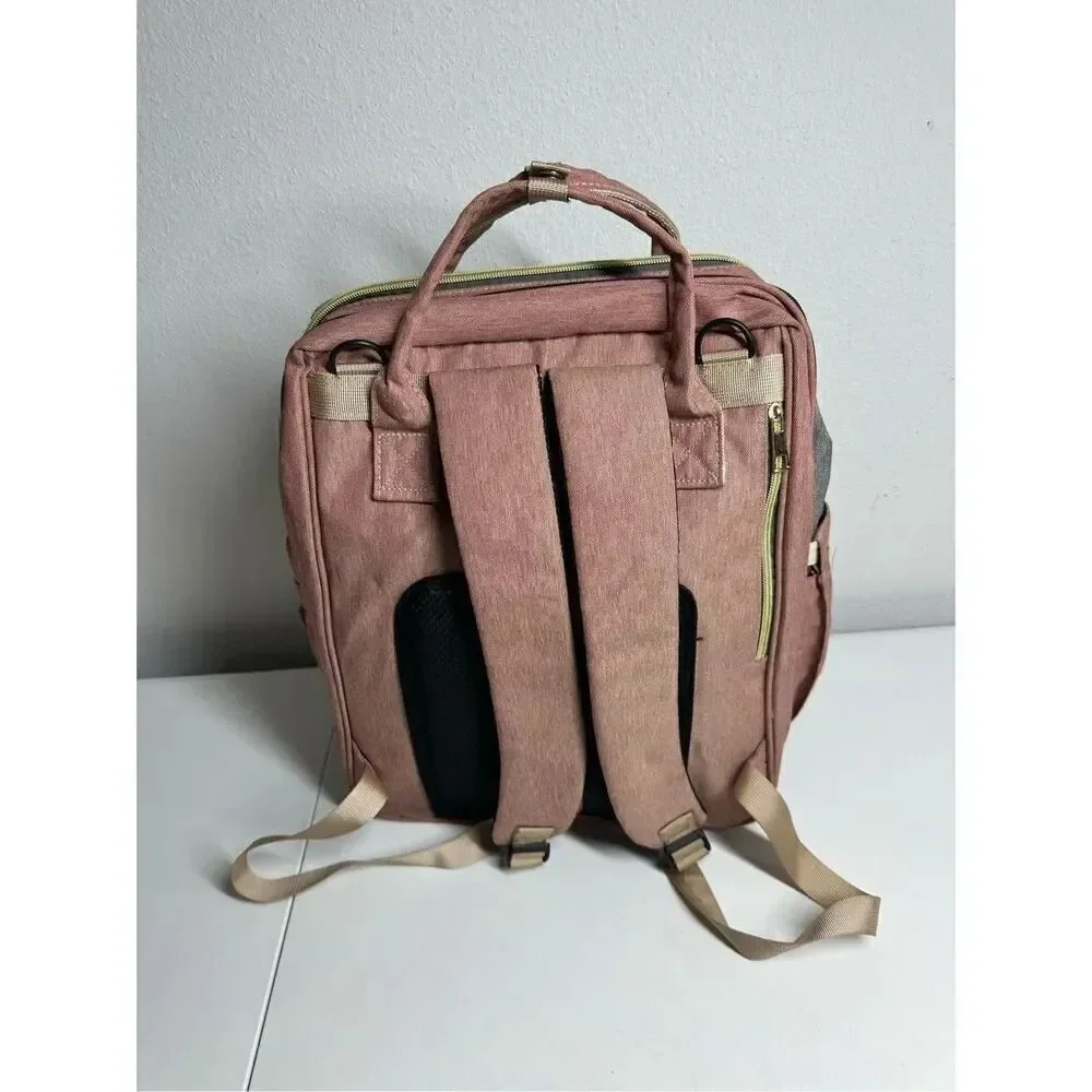 Land Pink And Grey 3 in 1 Diaper Bag Backpack Baby Portable Crib